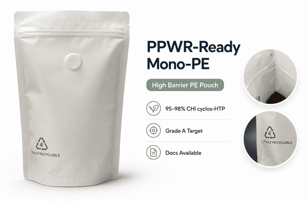 PPWR-ready mono-PE laminate high barrier PE pouch available today with CHI cyclos-HTP certification