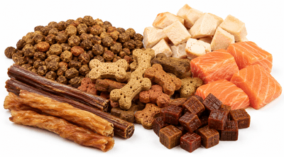 Premium snack and nut display with kraft 3-side seal pouches featuring transparent windows