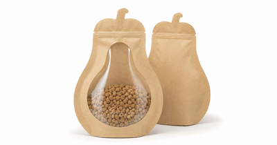 Mono-PE kraft-look pouch with CHI cyclos-HTP certification mark on retail shelf