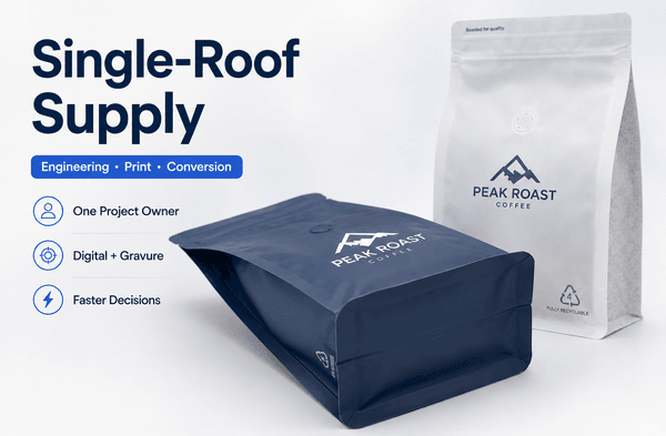 PouchEco factory single-roof engineering print and conversion for high barrier PE pouches