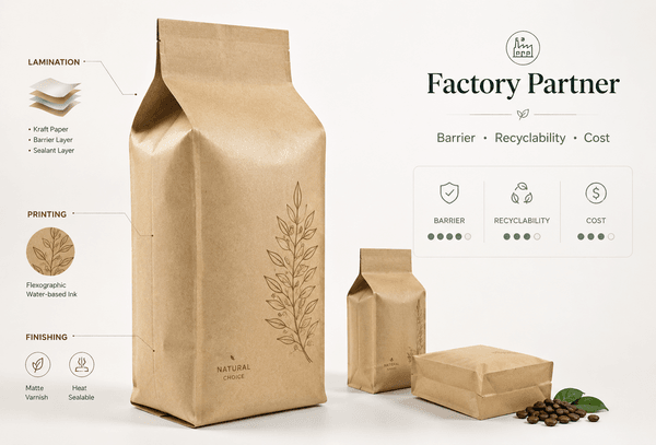 HP Indigo 25K digital print on kraft side gusset bag for multi-SKU run