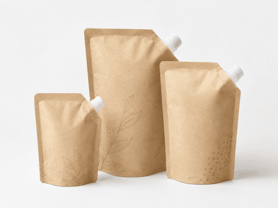 Spouted kraft stand up pouch for liquid supplement refill format