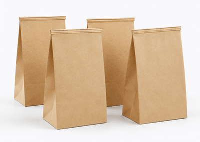 Kraft SOS bag with tin tie closure at the top, showing resealable metal strip detail