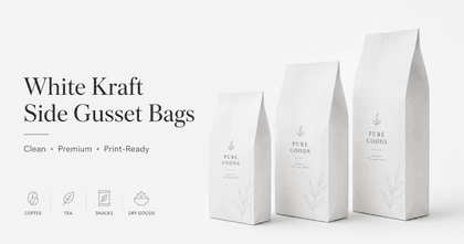White kraft side gusset bag with clean bright surface ideal for full-color printing