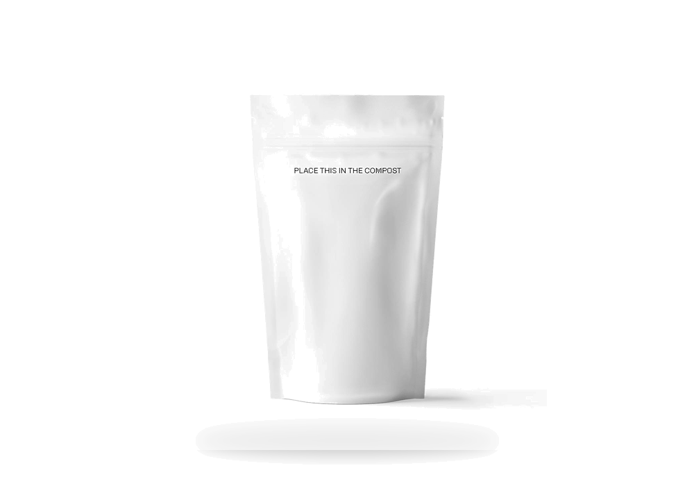 Compostable pouches product example on white background